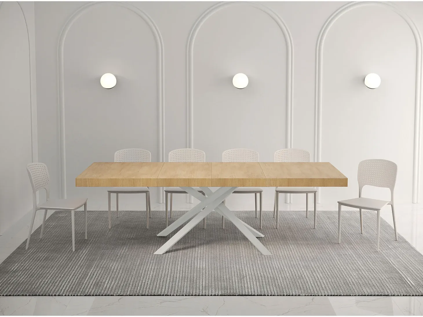 Mesa extensible 140/244x90 cm Karida Premium roble natural patas blancas