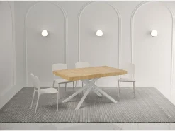 Mesa extensible 140/244x90 cm Karida Premium roble natural patas blancas