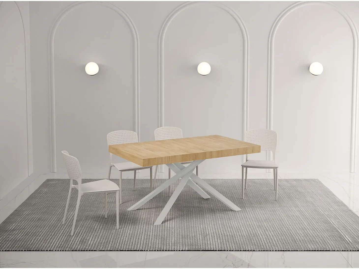 Mesa extensible 140/244x90 cm Karida Premium roble natural patas blancas