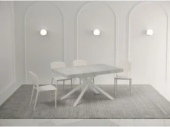 Mesa extensible 140/224x80 cm Karida cemento patas blancas