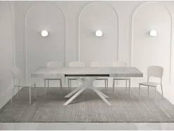 Mesa extensible 140/224x80 cm Karida cemento patas blancas
