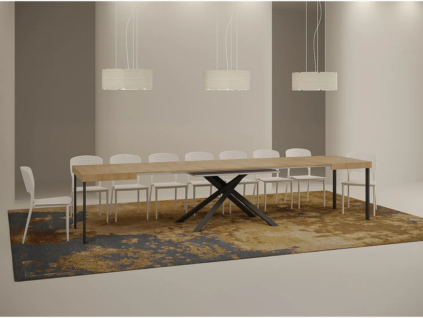 Mesa extensible 120/380x90 cm Karida roble natural patas antracita