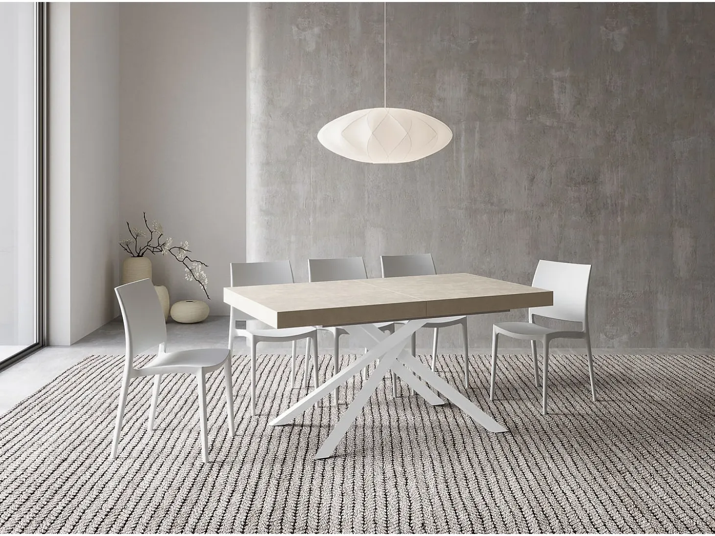 Mesa extensible 160/264x90 cm Karida cachemira patas blancas