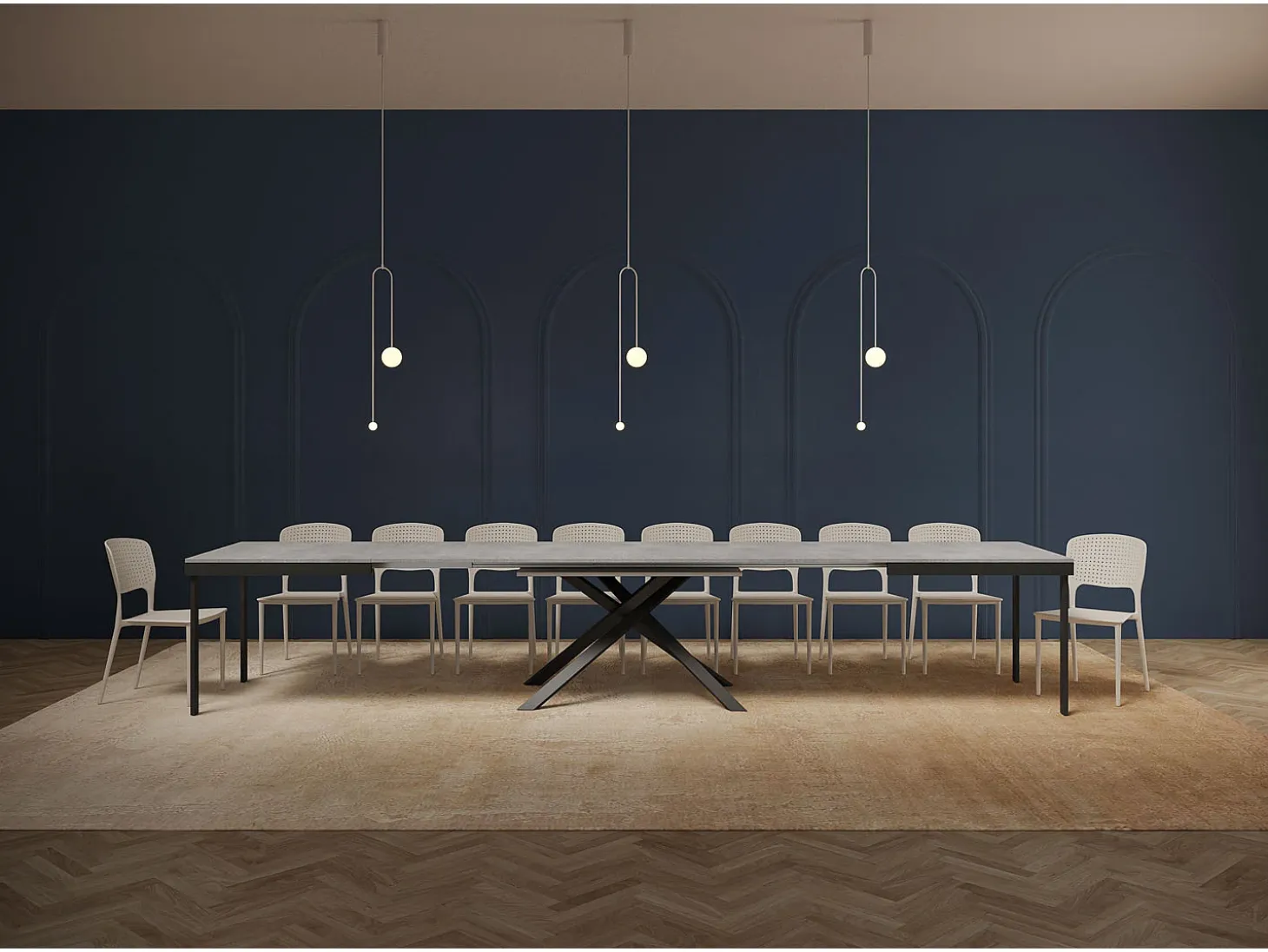 Mesa extensible 180/440x90 cm Karida Evolution cemento estructura et patas antracita