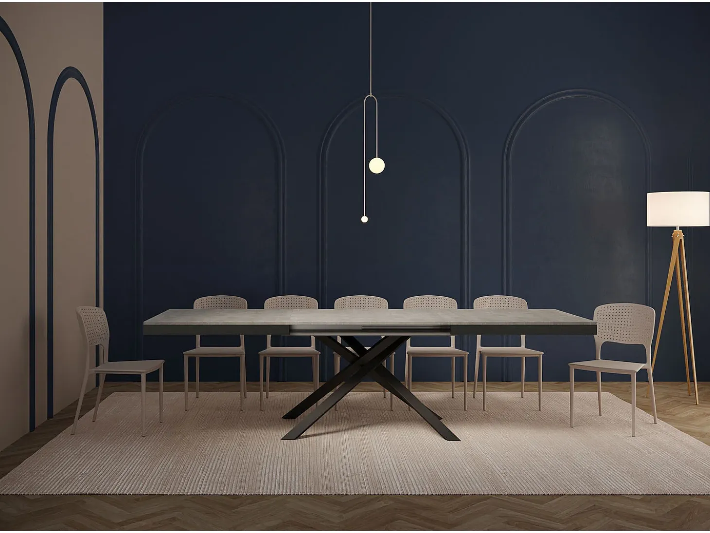 Mesa extensible 180/440x90 cm Karida Evolution cemento estructura et patas antracita