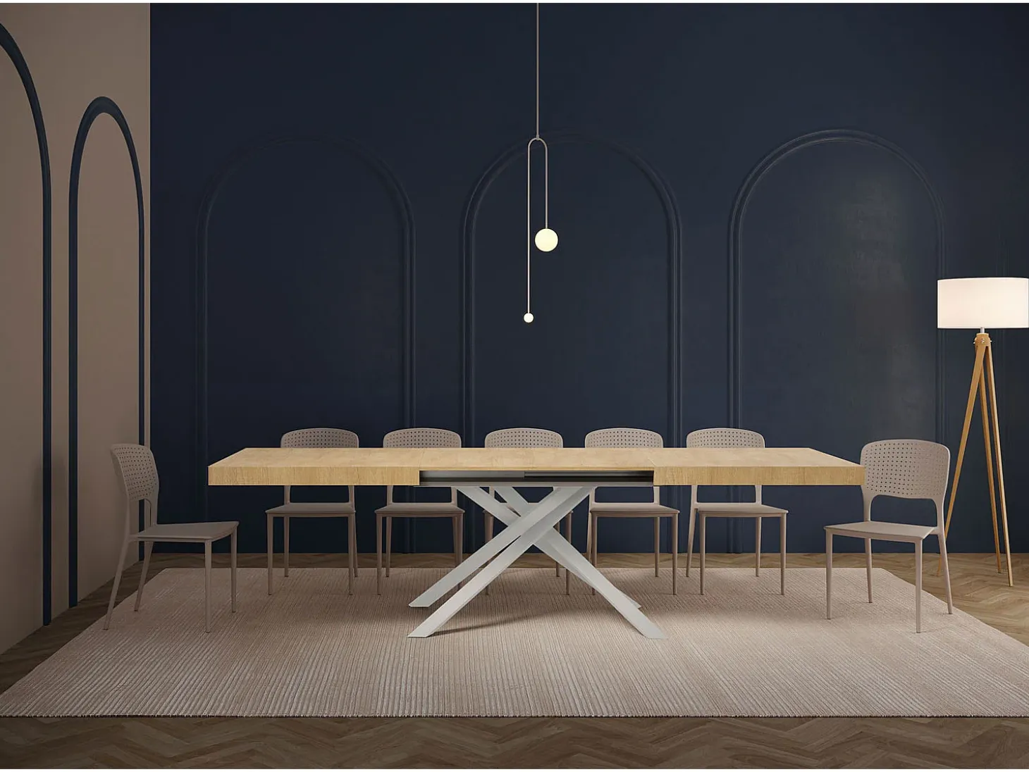 Mesa extensible 160/264x90 cm Karida roble natural patas blancas