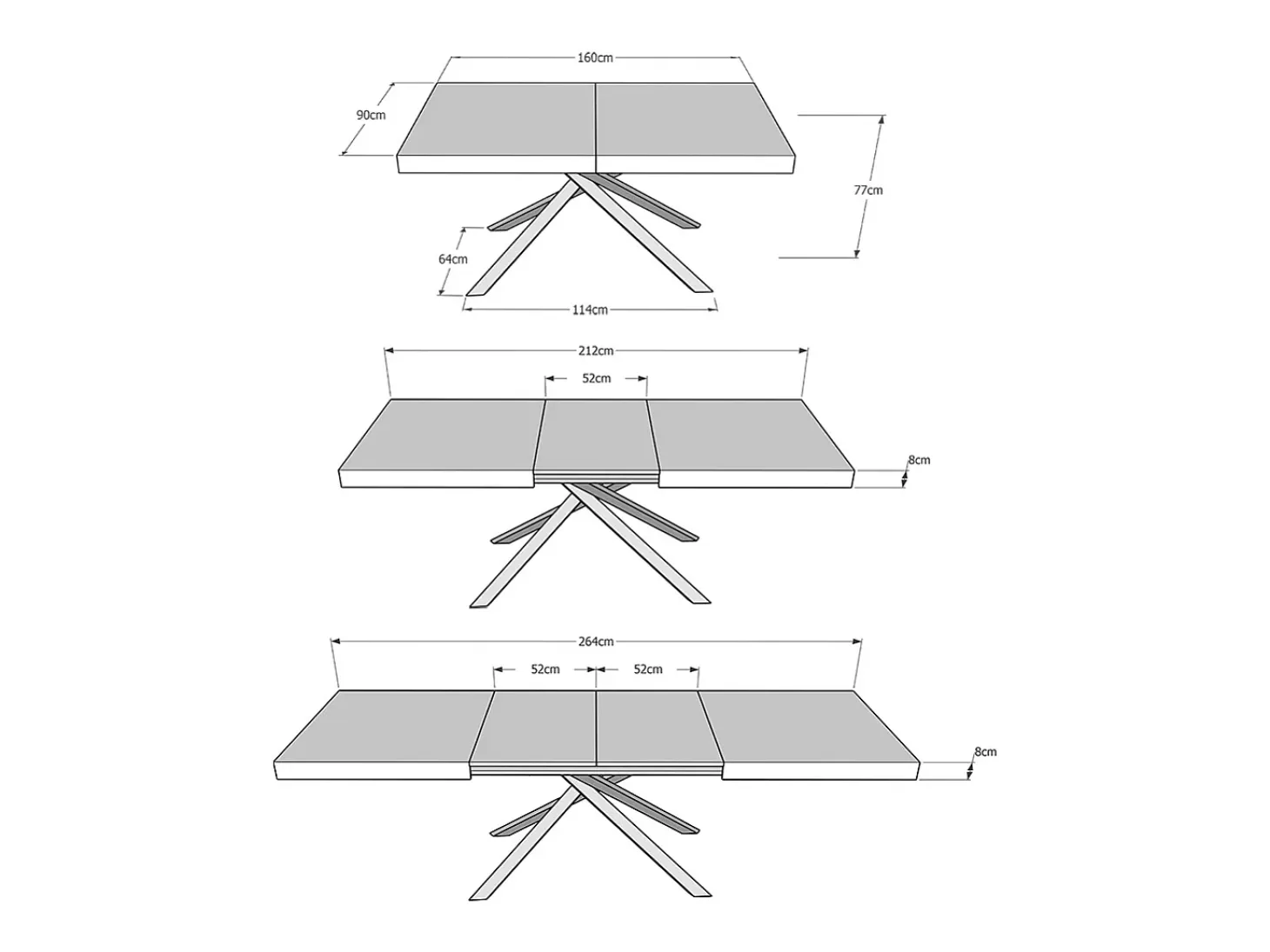 Mesa extensible 160/264x90 cm Karida roble natural patas blancas