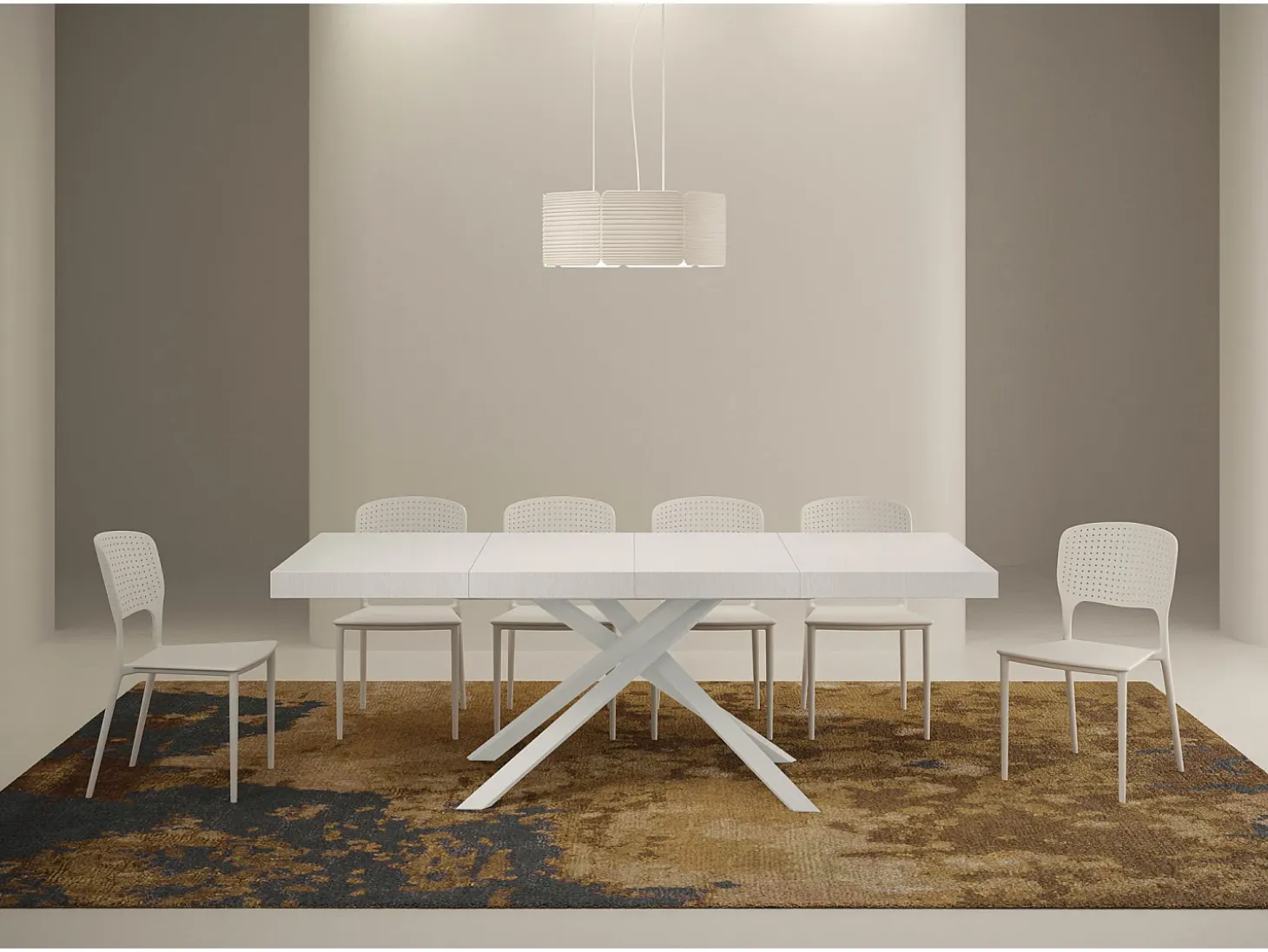 Mesa extensible 120/224x90 cm Karida Premium fresno blanco patas blancas