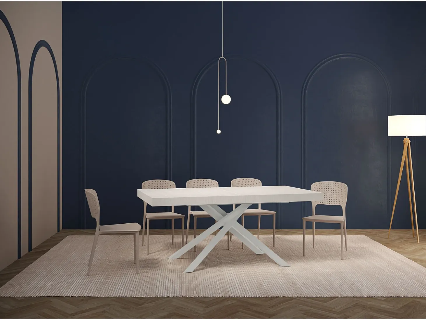 Mesa extensible 180/284x90 cm Karida fresno blanco patas blancas