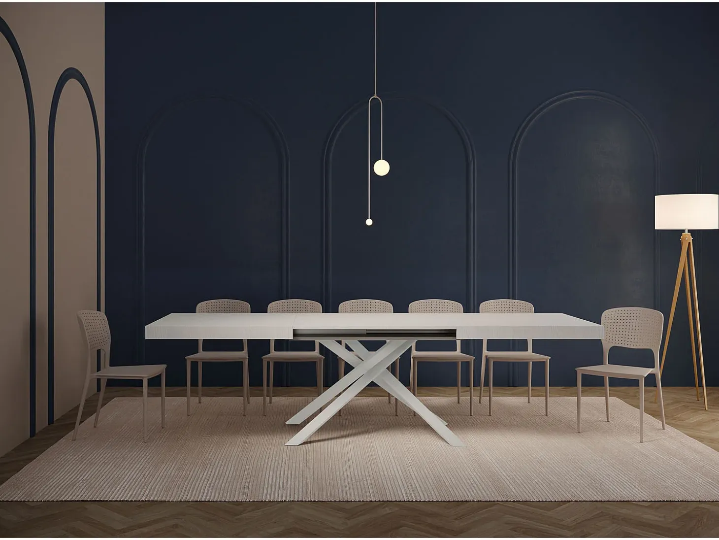 Mesa extensible 180/284x90 cm Karida fresno blanco patas blancas