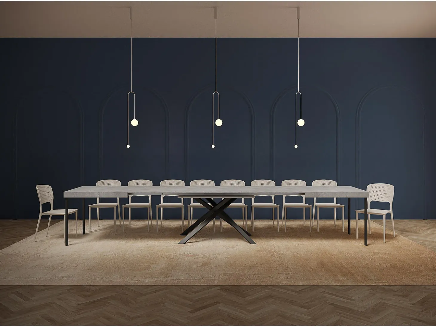 Mesa extensible 200/460x90 cm Karida efecto cemento patas antracita