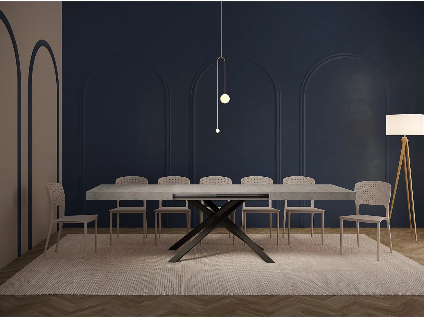Mesa extensible 200/460x90 cm Karida efecto cemento patas antracita