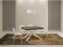 Mesa extensible 120/380x90 cm Karida nogal patas blancas