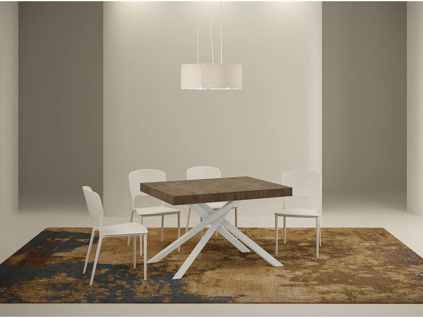 Mesa extensible 120/380x90 cm Karida nogal patas blancas