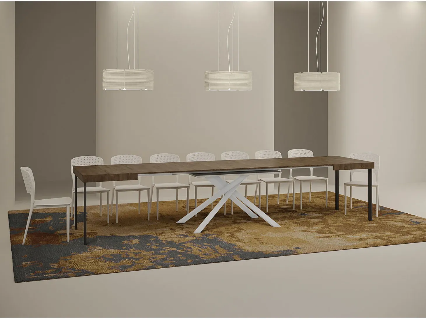 Mesa extensible 120/380x90 cm Karida nogal patas blancas