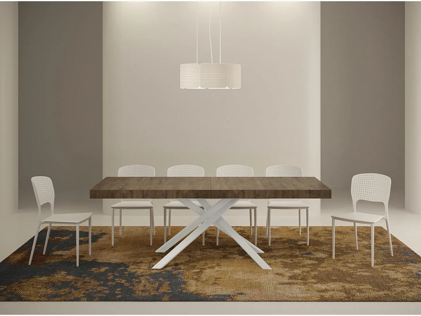Mesa extensible 120/224x90 cm Karida Premium nogal patas blancas