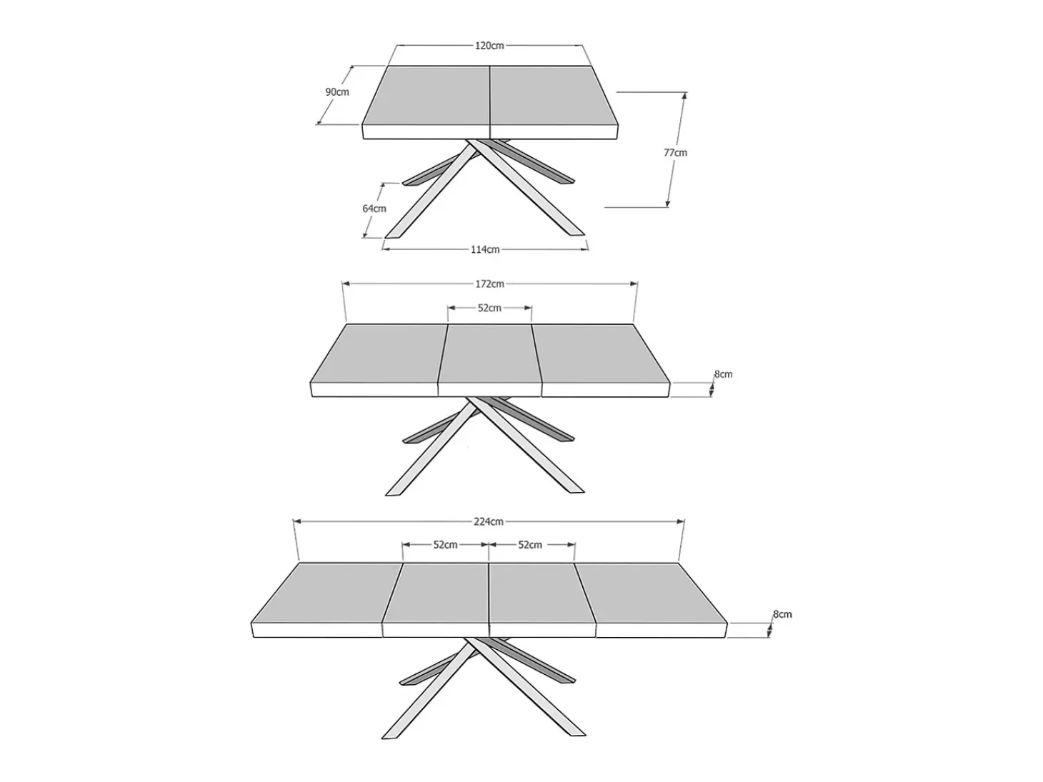 Mesa extensible 120/224x90 cm Karida Premium nogal patas blancas