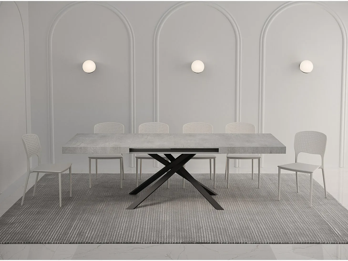 Mesa extensible 140/224x80 cm Karida cemento patas antracita