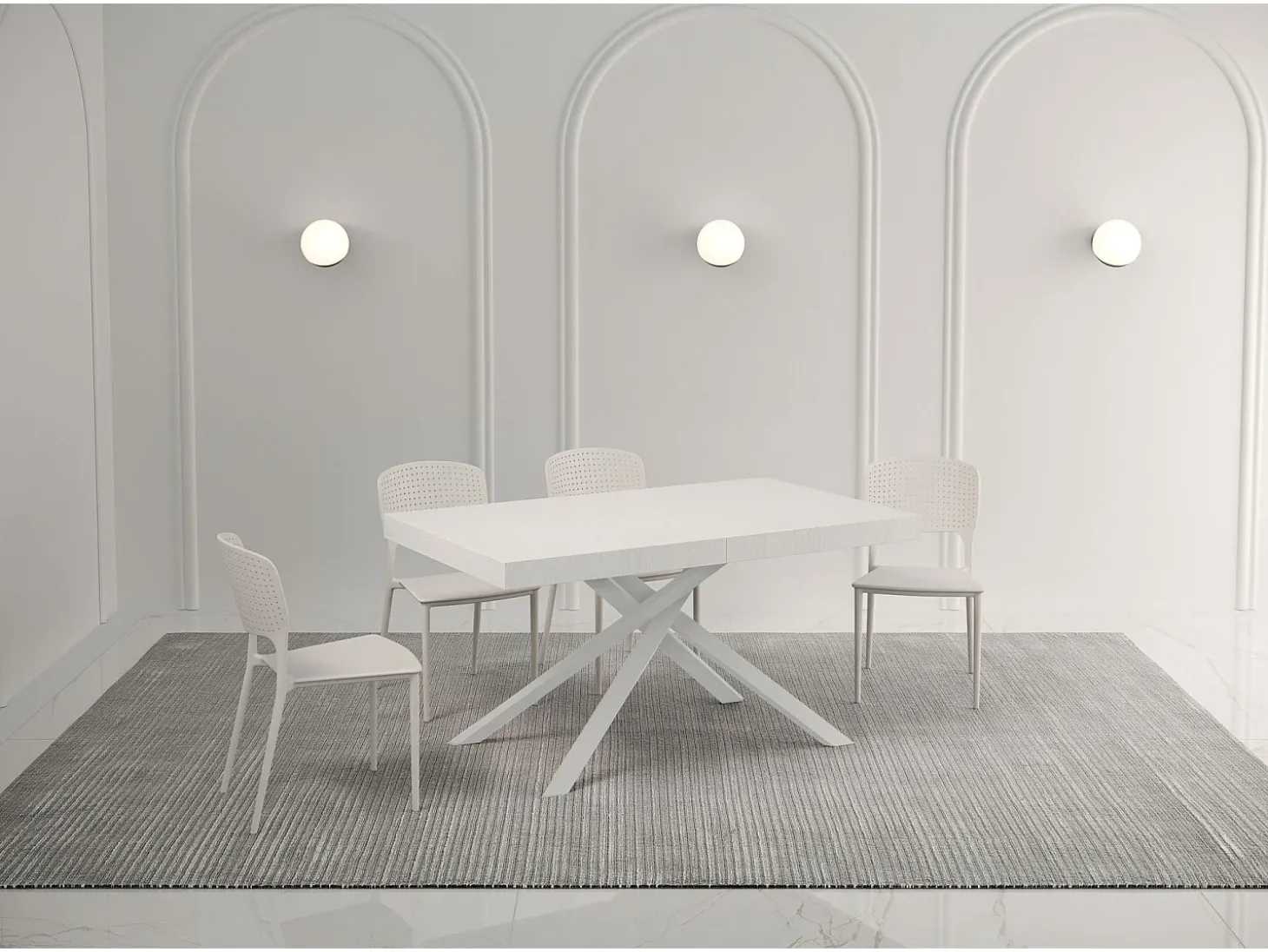 Mesa extensible 140/244x90 cm Karida Premium fresno blanco patas blancas
