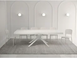 Mesa extensible 140/244x90 cm Karida Premium fresno blanco patas blancas