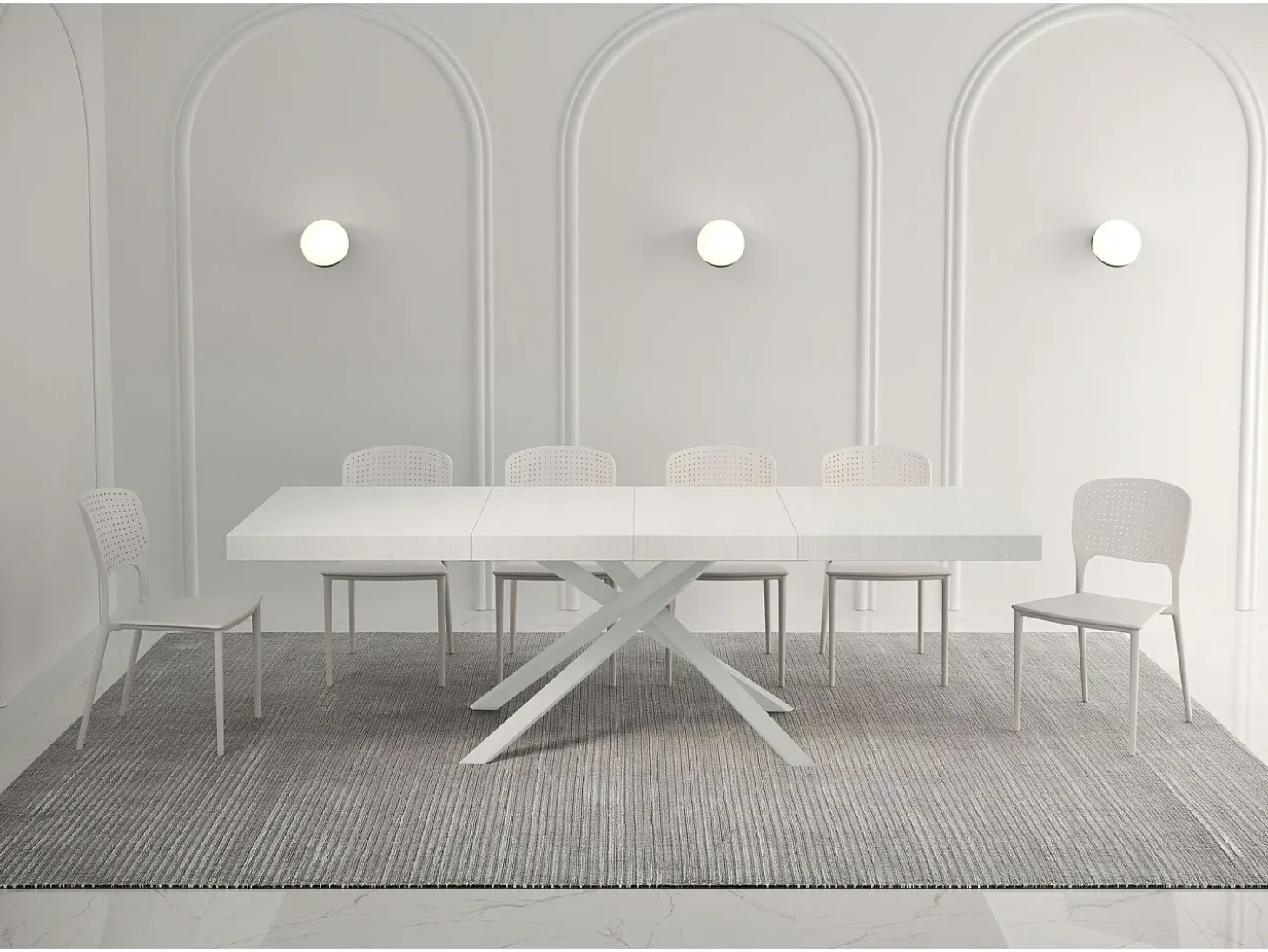 Mesa extensible 140/244x90 cm Karida Premium fresno blanco patas blancas