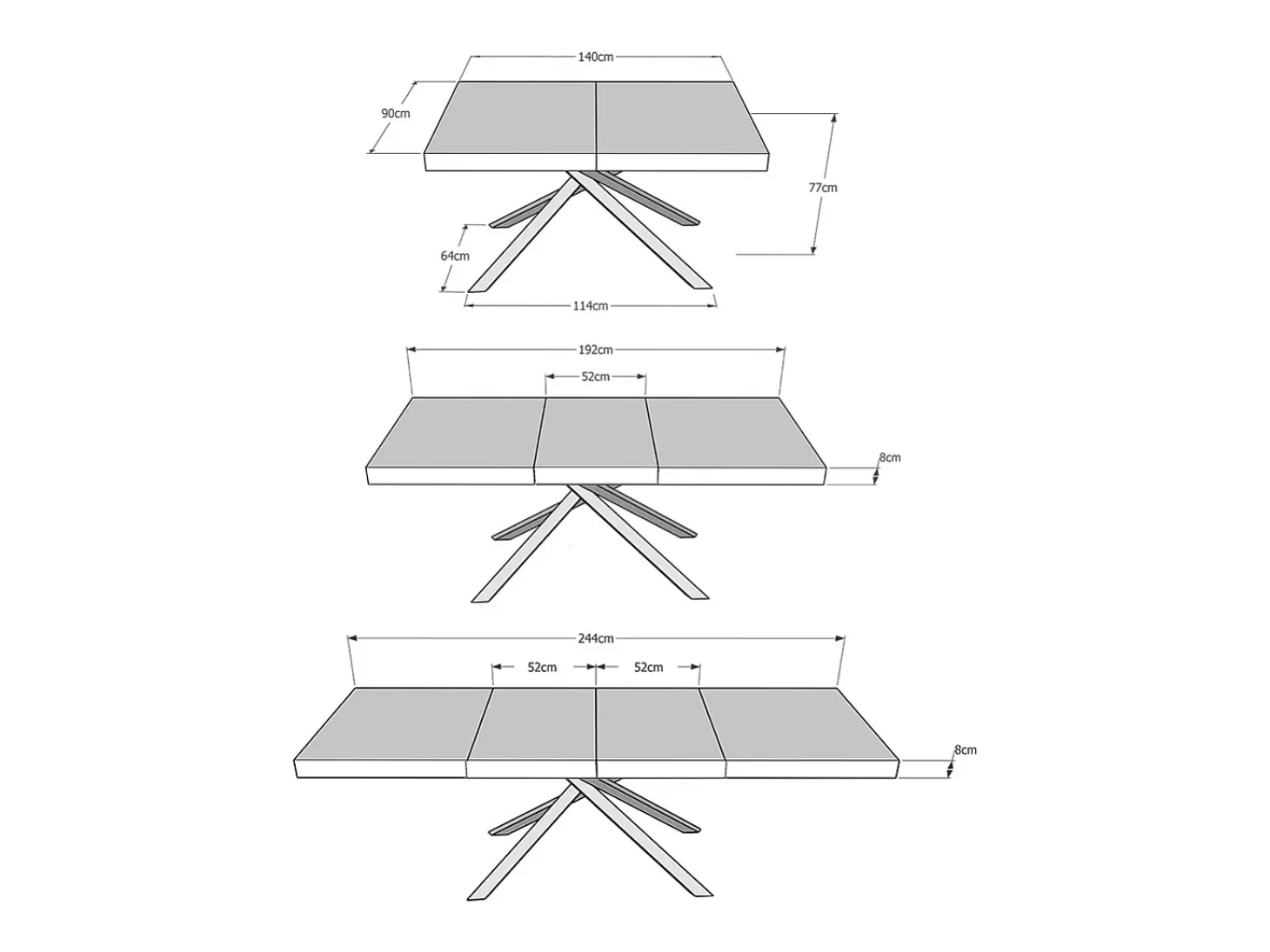 Mesa extensible 140/244x90 cm Karida Premium fresno blanco patas blancas