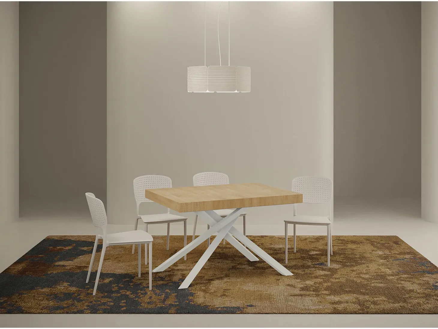 Mesa extensible 120/204x80 cm Karida roble natural patas blancas