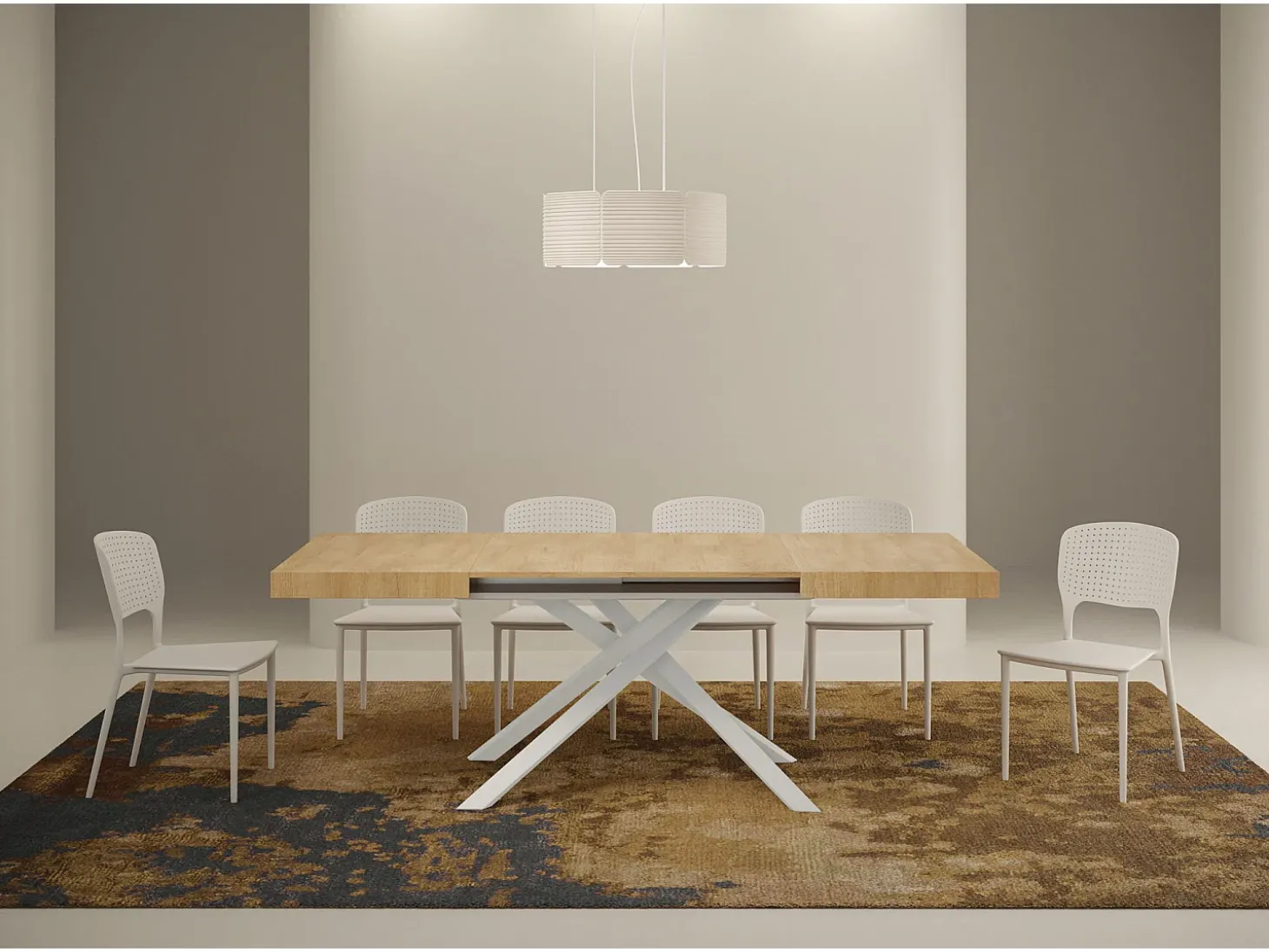 Mesa extensible 120/204x80 cm Karida roble natural patas blancas