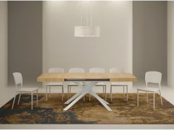 Mesa extensible 120/204x80 cm Karida roble natural patas blancas