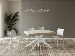 Mesa extensible 120/204x80 cm Karida cachemira patas blancas