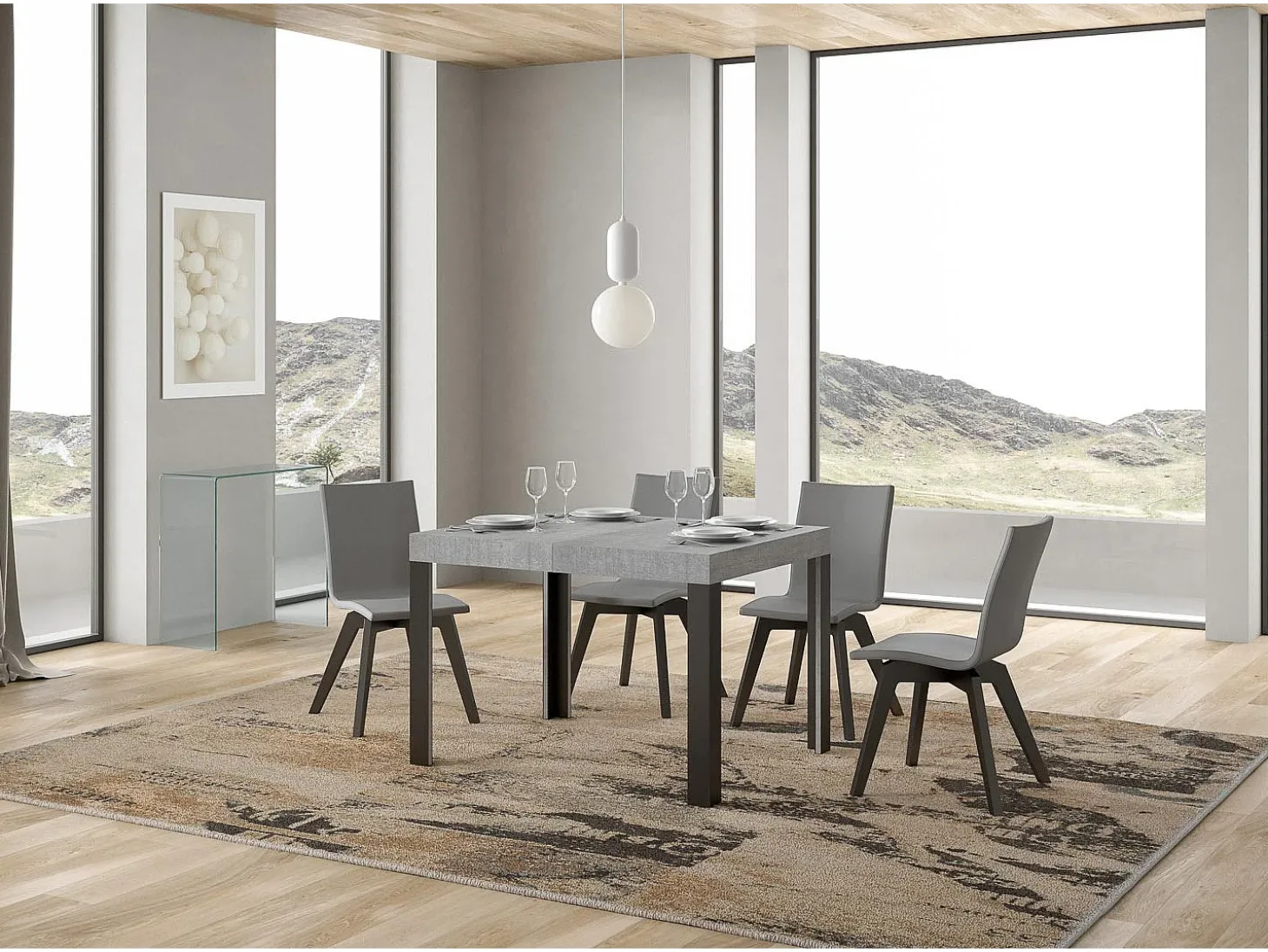 Mesa extensible 70x110/194 cm Linea Cemento estructura Antracita