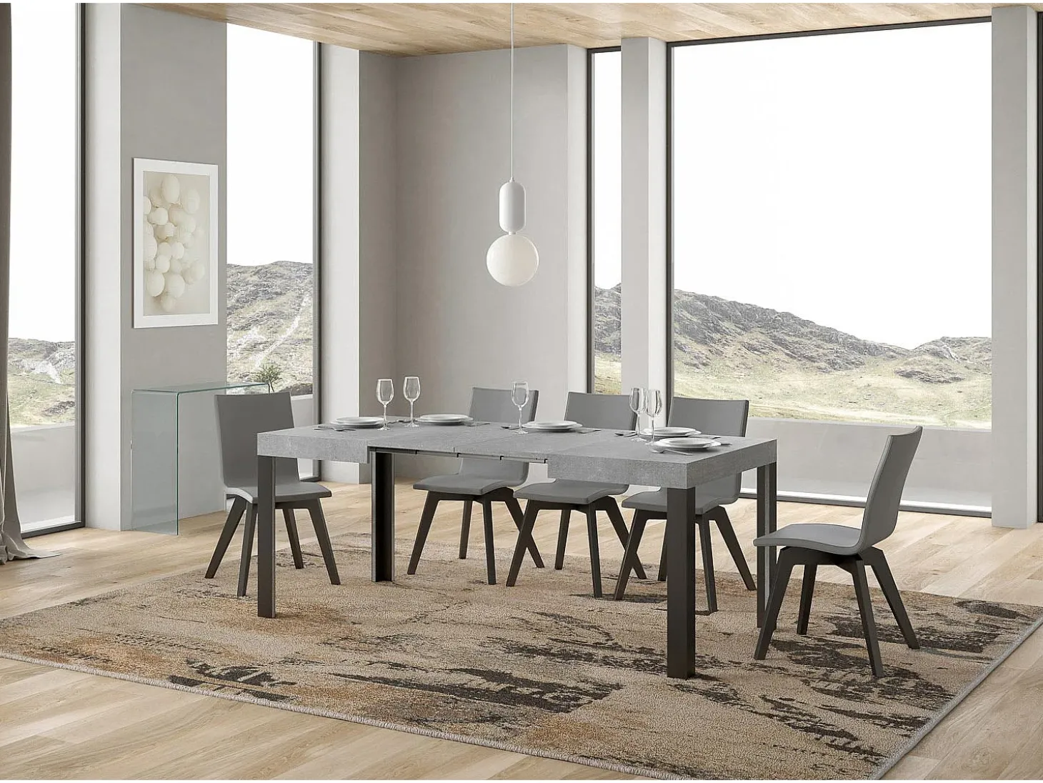 Mesa extensible 70x110/194 cm Linea Cemento estructura Antracita