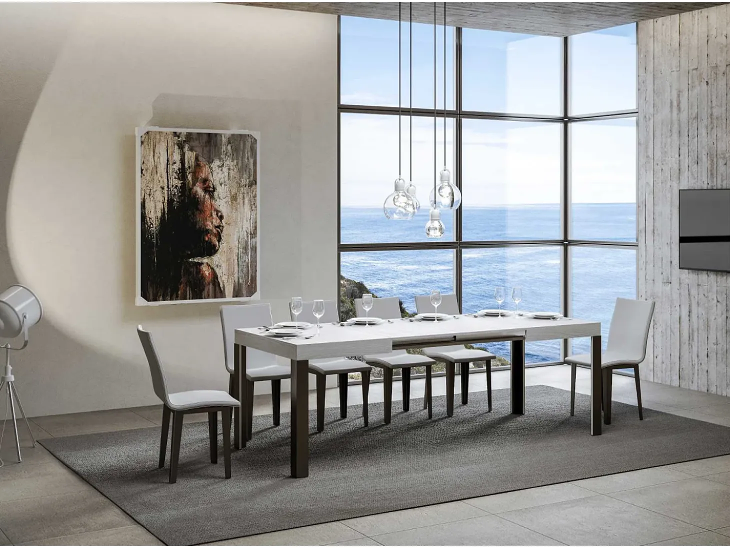 Mesa extensible 90x130/234 cm Linea Fresno Blanco estructura Antracita