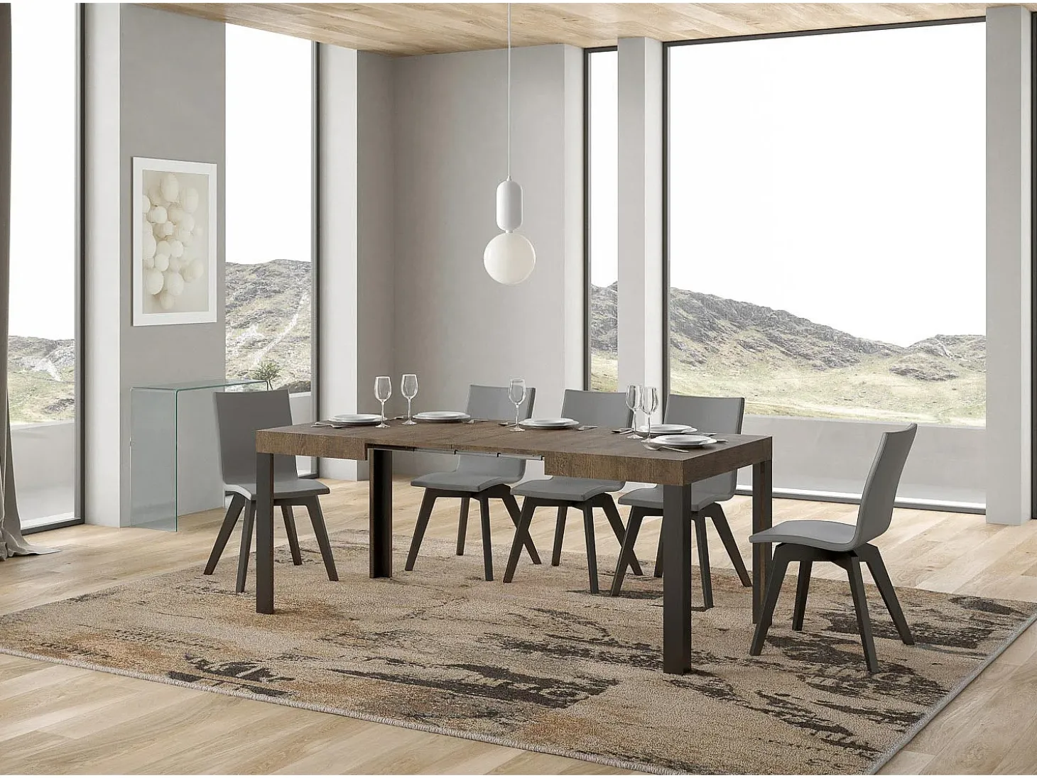 Mesa extensible 70x110/194 cm Linea Nogal estructura Antracita