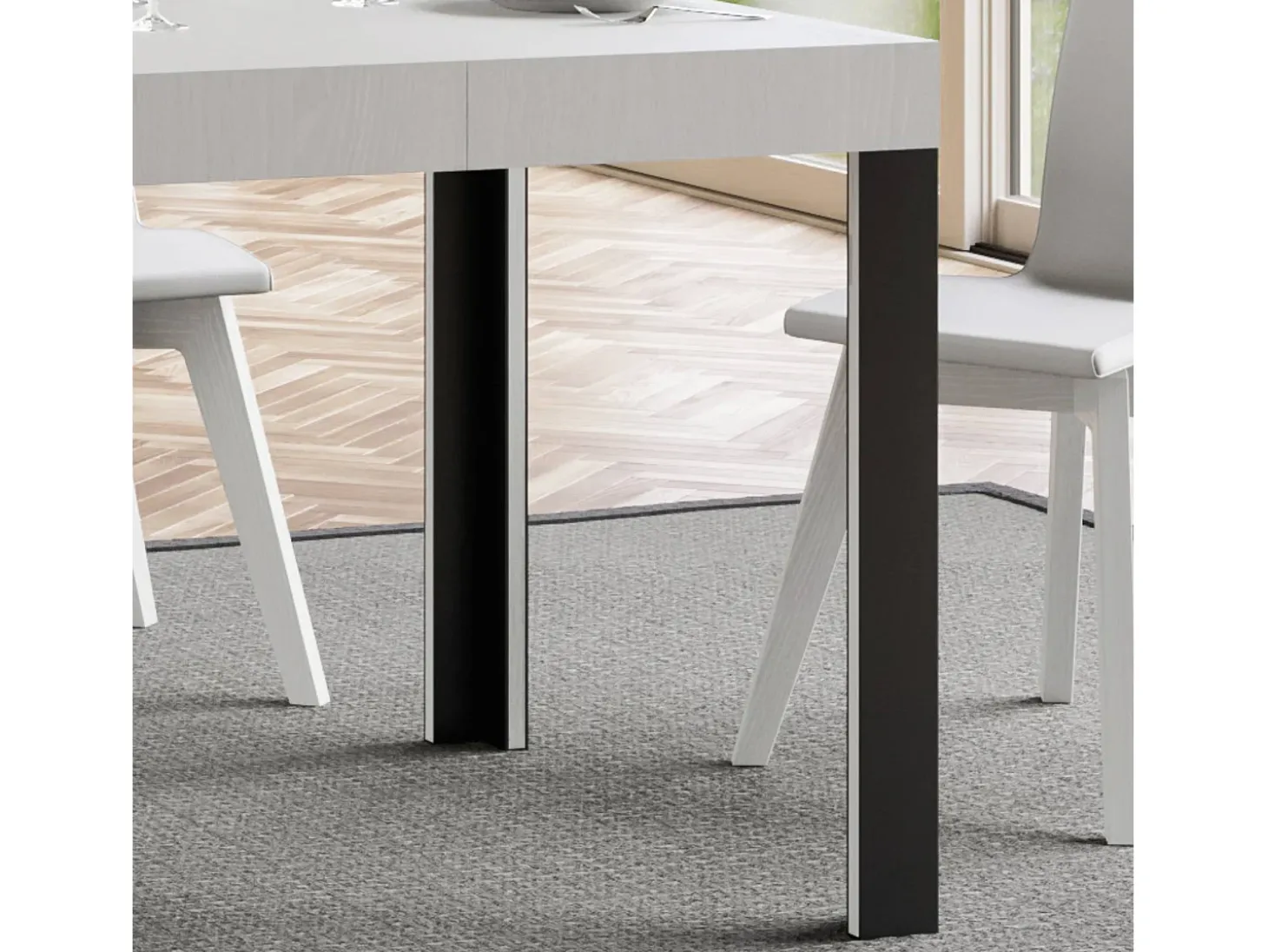 Mesa extensible 90x180/284 cm Linea Fresno Blanco estructura Antracita