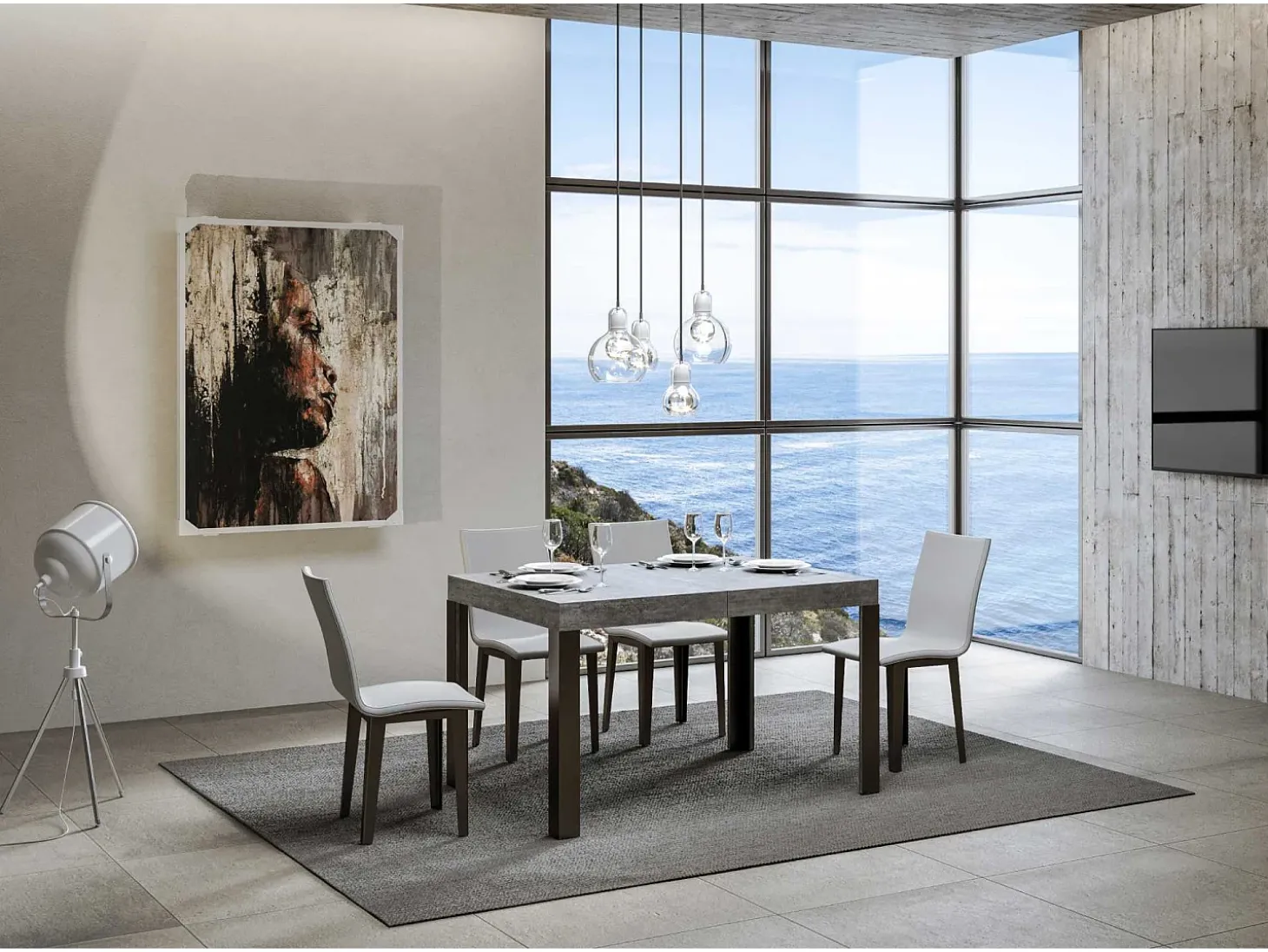 Mesa extensible 90x130/234 cm Linea Cemento estructura Antracita