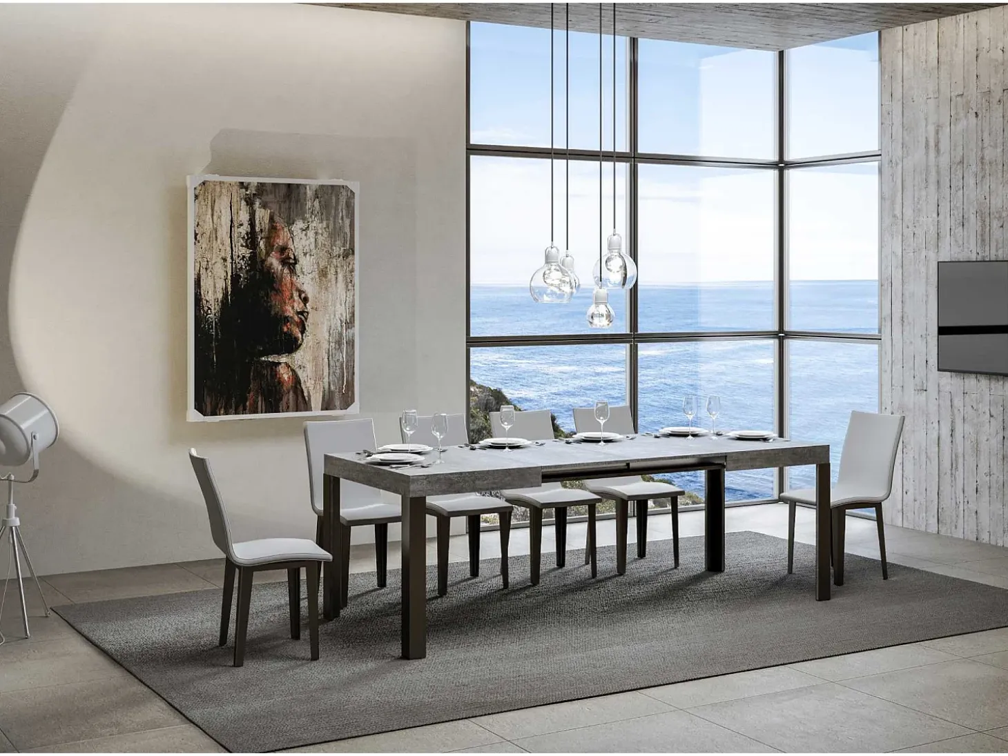 Mesa extensible 90x140/244 cm Linea Cemento estructura Antracita