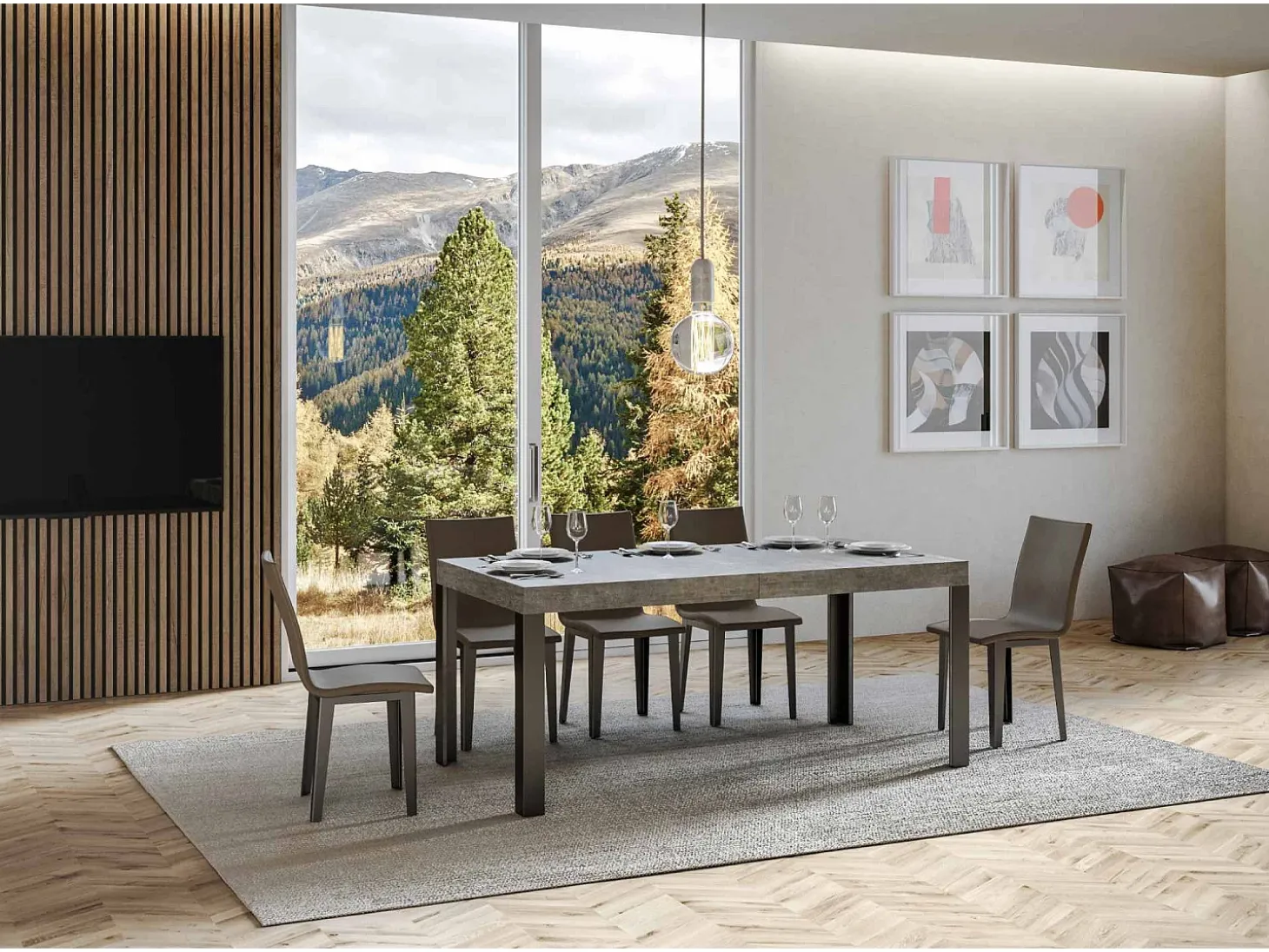 Mesa extensible 90x200/304 cm Linea Cemento estructura Antracita