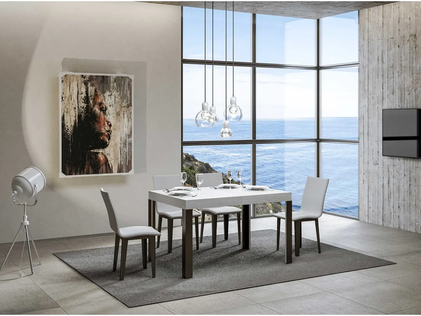 Mesa extensible 80x140/224 cm Linea Fresno Blanco estructura Antracita