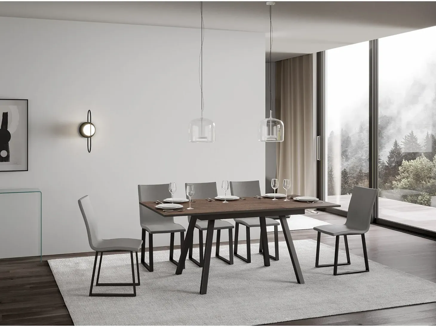 Mesa extensible 90x120/180 cm Mirhi Nogal estructura Antracita