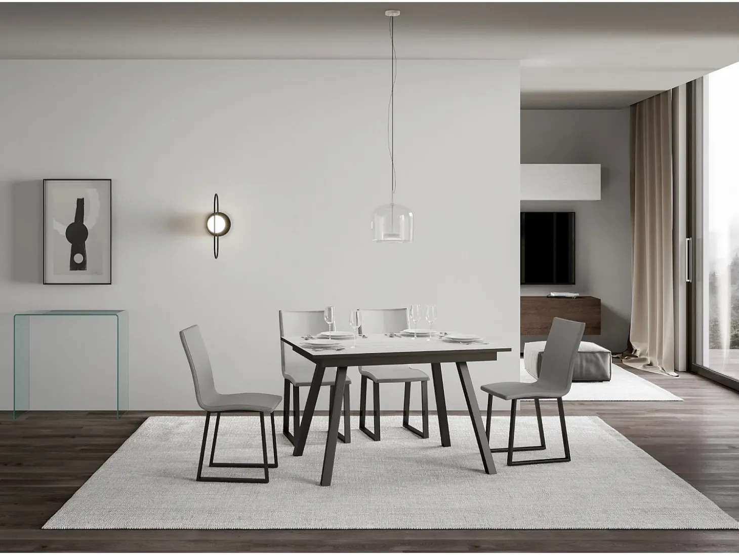 Mesa extensible 90x120/180 cm Mirhi Fresno Blanco estructura Antracita