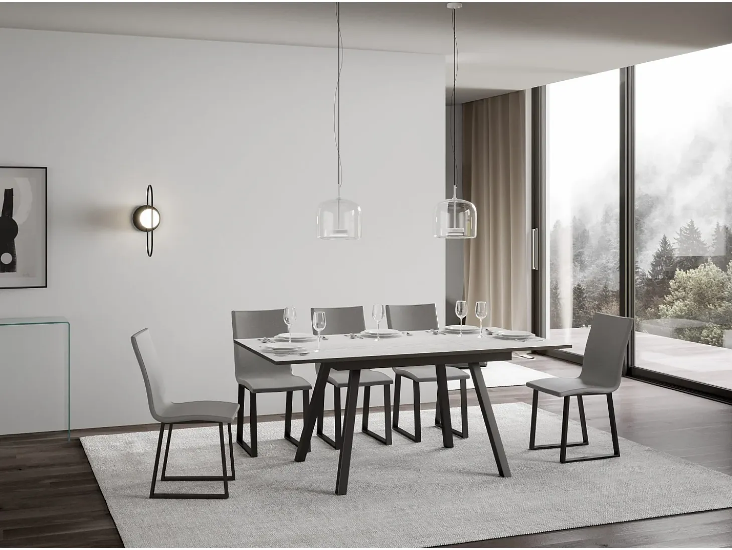 Mesa extensible 90x120/180 cm Mirhi Fresno Blanco estructura Antracita
