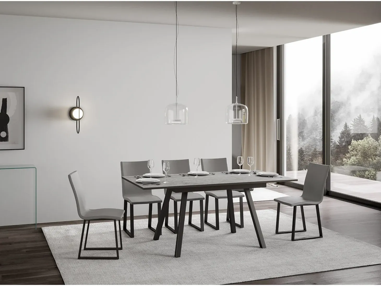 Mesa extensible 90x120/180 cm Mirhi Cemento estructura Antracita