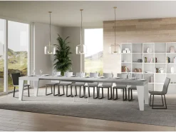 Mesa extensible 90x160/420 cm Naxy Mix Tapa Cemento - Patas Fresno Blanco