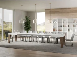 Mesa extensible 90x180/440 cm Naxy Mix Tapa fresno blanco - Patas nogal