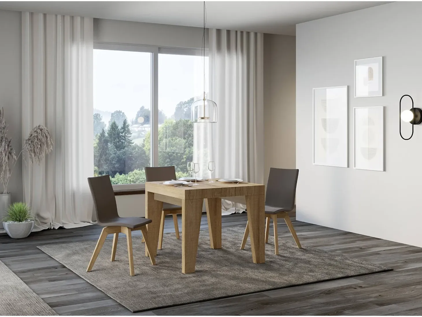 Mesa extensible 90/246x90 cm Naxy roble natural