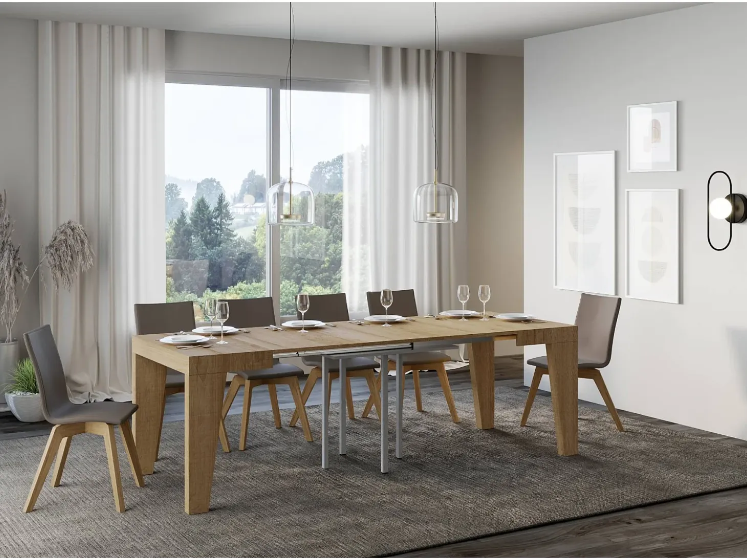 Mesa extensible 90/246x90 cm Naxy roble natural