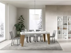 Mesa extensible 90x160/420 cm Naxy Mix Tapa Fresno Blanco - Patas Roble Nature