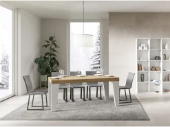 Mesa extensible 90x160/420 cm Naxy Mix Tapa Roble Nature - Patas Fresno Blanco