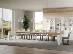 Mesa extensible 90x160/420 cm Naxy Mix Tapa Roble Nature - Patas Fresno Blanco